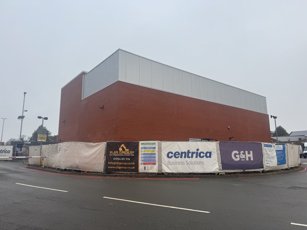Solihull Energy Centre brick exterior with Centrica and contractor signage